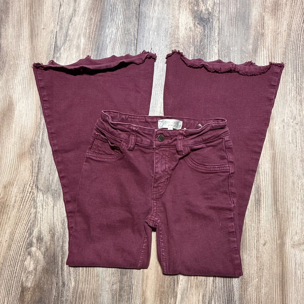 Shyanne Flare Jeans Burgundy Cotton Blend Western Boho